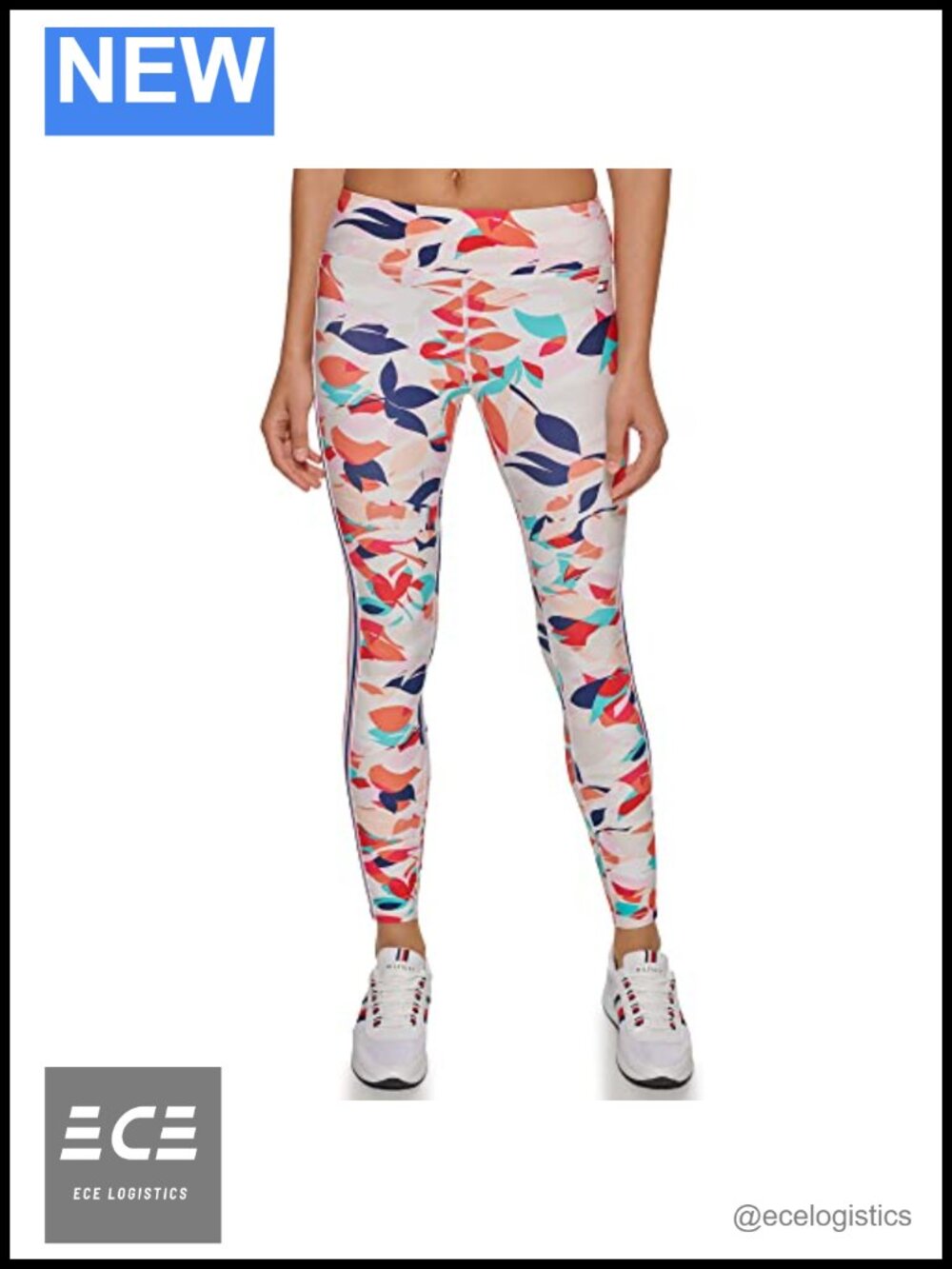 High Rise Cropped Floral Performance Leggings Side Stripe
